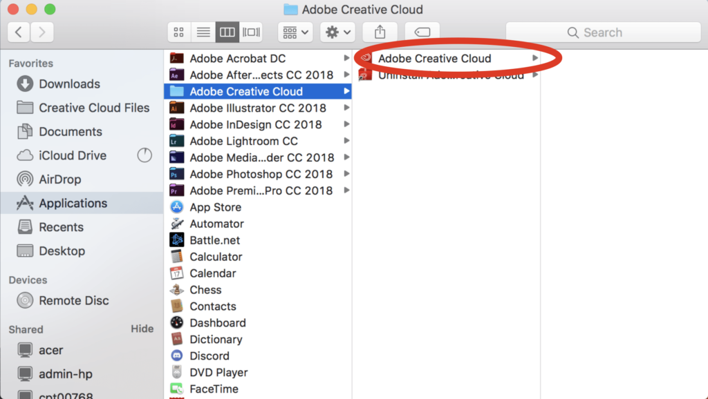 (Taal wijzigen van CC op Mac) Stap 1: Alternatieve manier om de CC te openen.